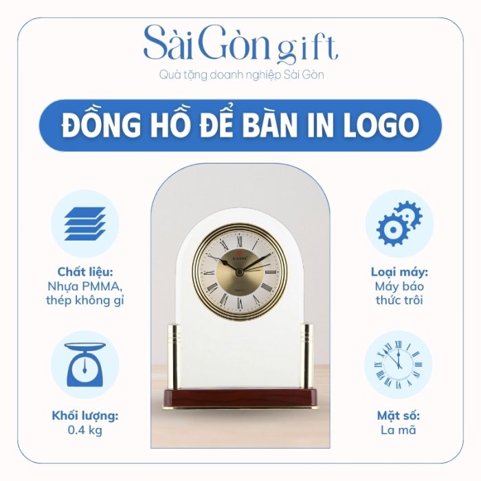 Đồng hồ để bàn in logo