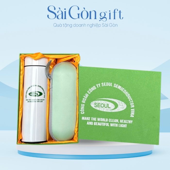 Bộ giftset ô dù và bình giữ nhiệt in logo làm quà tặng