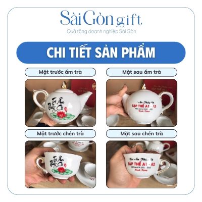 Chi tiết họa tiết các mặt trên bộ ấm chén