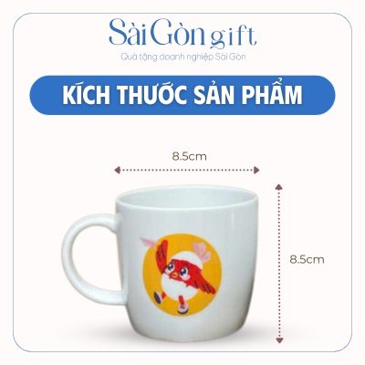 Kích thước Cốc sứ trắng dáng lùn in logo quà tặng