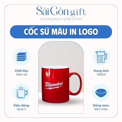 Đặc điểm Cốc sứ quai C men đỏ in logo