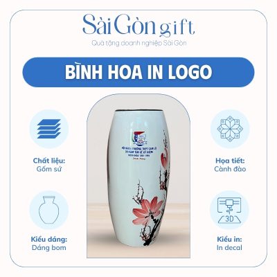 Lọ hoa dáng bom vẽ họa tiết in logo