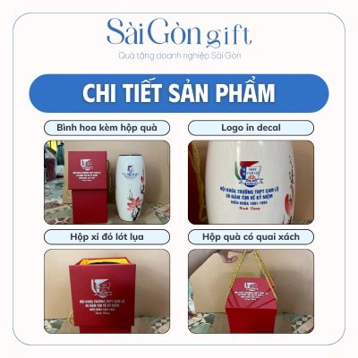 Lọ hoa dáng bom vẽ họa tiết in logo