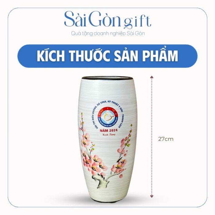 Kích thước Lọ hoa men xước họa tiết hoa đào in logo quà tặng