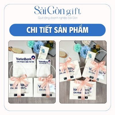 Set 2 khăn tắm, khăn mặt thêu logo