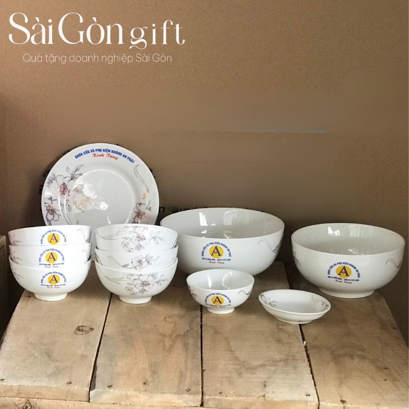 Bộ bát đĩa quà tặng in logo