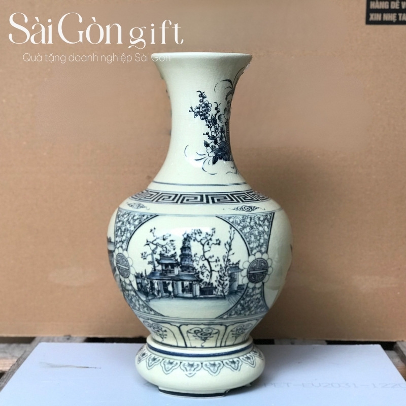 Bình tỏi men hanh vàng vẽ cảnh