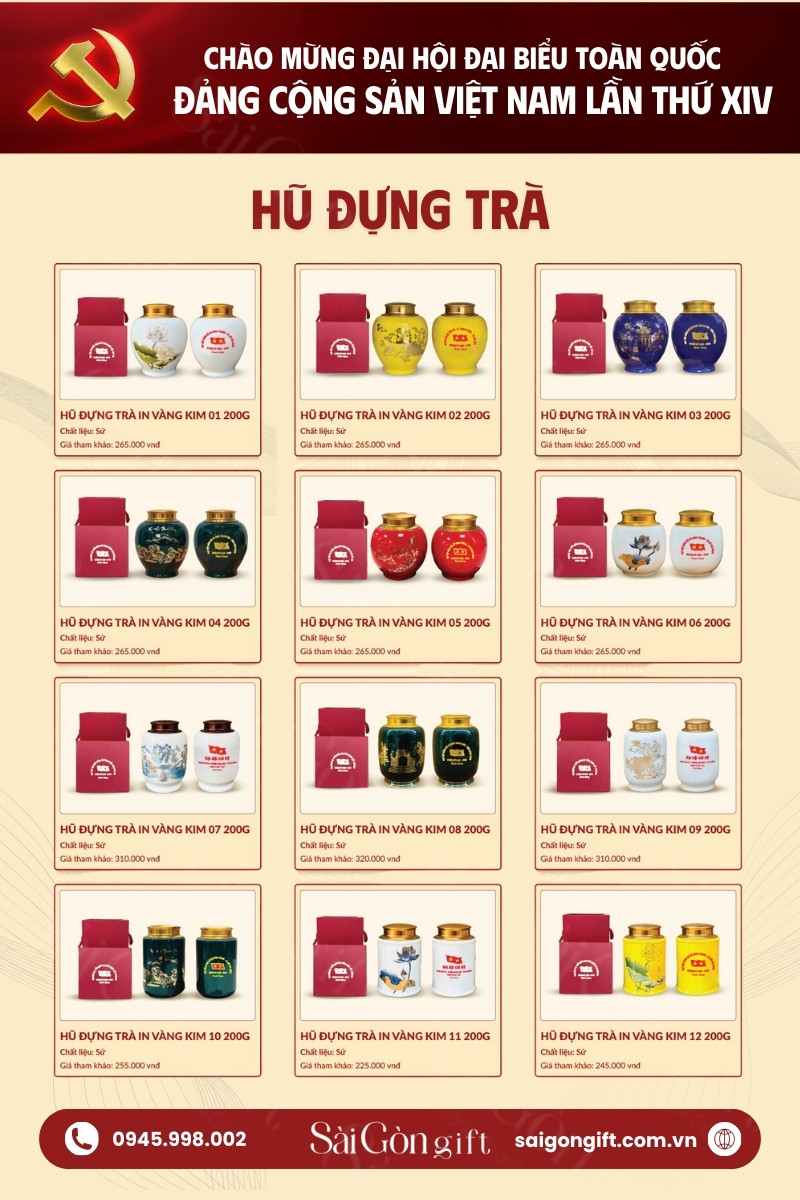 Hũ đựng trà quà tặng đại hội Đảng đa dạng mẫu