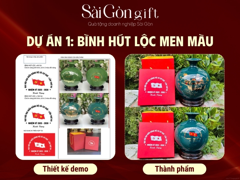 Bình hút lộc men màu quà tặng Đại hội Đảng bộ