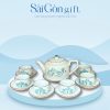 Bộ Trà Vẽ Sen Xanh Men Kem Quà Tặng Đối Tác SG-AC07