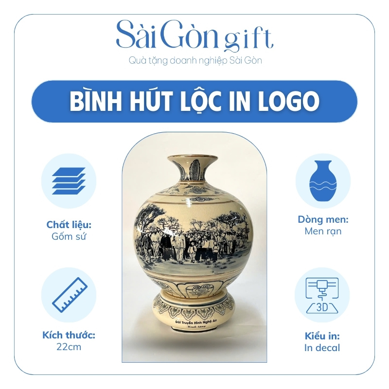 đặc điểm Bình Hút Lộc Men Rạn Hanh Vàng Vẽ Bác Hồ Quà Tặng Kỷ Niệm Thành Lập SG-BHL07