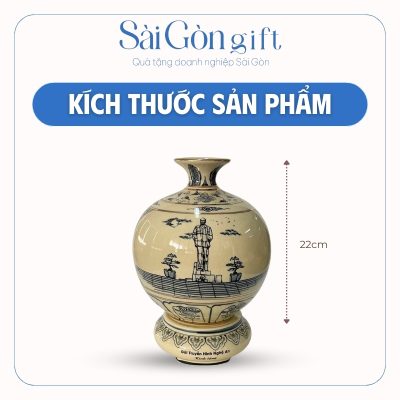 Kích thước Bình Hút Lộc Men Rạn Hanh Vàng Vẽ Bác Hồ Quà Tặng Kỷ Niệm Thành Lập SG-BHL07