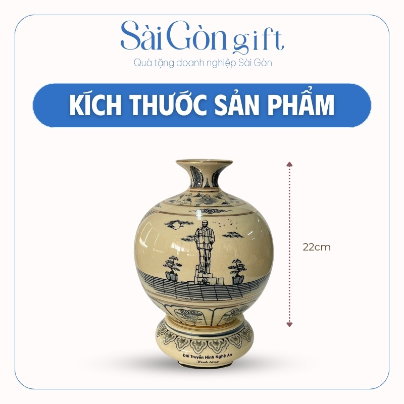 Kích thước Bình Hút Lộc Men Rạn Hanh Vàng Vẽ Bác Hồ Quà Tặng Kỷ Niệm Thành Lập SG-BHL07