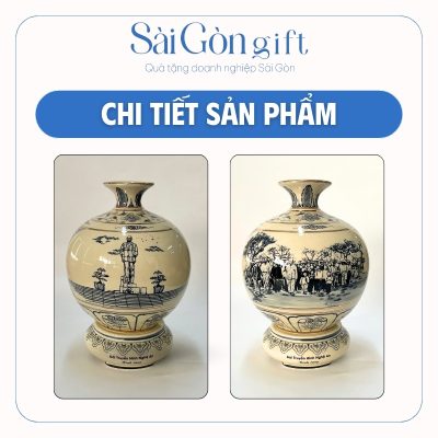 chi tiết Bình Hút Lộc Men Rạn Hanh Vàng Vẽ Bác Hồ Quà Tặng Kỷ Niệm Thành Lập SG-BHL07