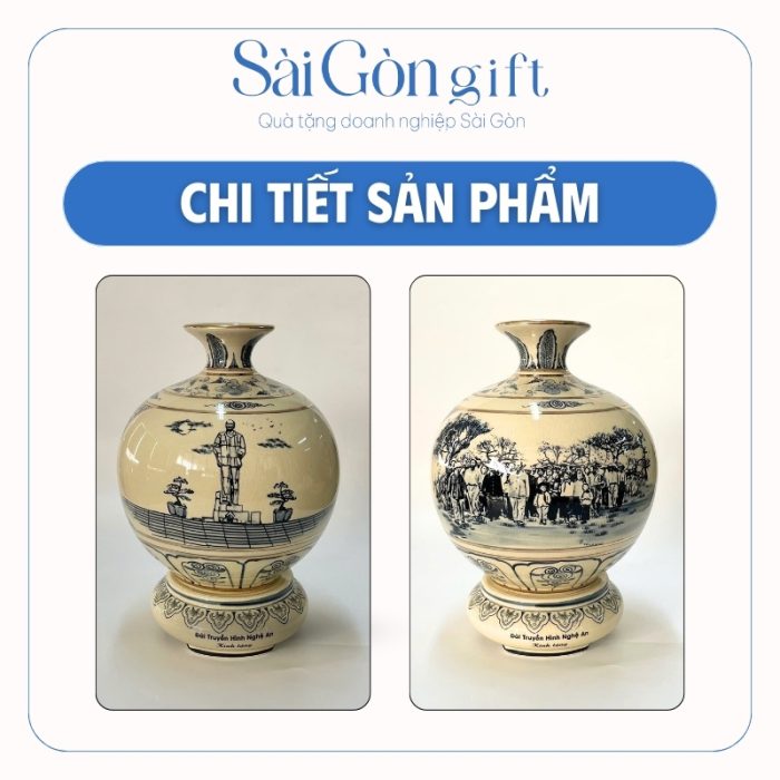 chi tiết Bình Hút Lộc Men Rạn Hanh Vàng Vẽ Bác Hồ Quà Tặng Kỷ Niệm Thành Lập SG-BHL07