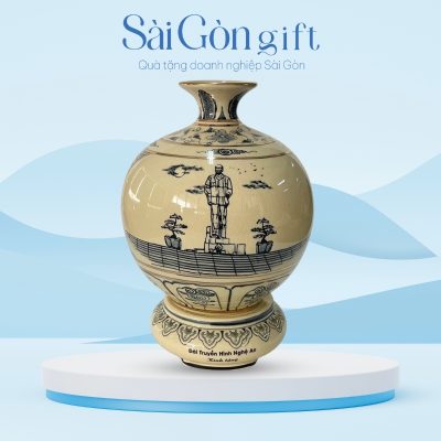 Bình Hút Lộc Men Rạn Hanh Vàng Vẽ Bác Hồ Quà Tặng Kỷ Niệm Thành Lập SG-BHL07