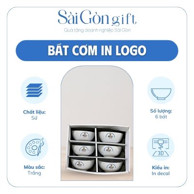 đặc điểm Bộ 6 Bát Cơm In Logo Quà Tặng Đối Tác SG-BD08