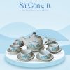 Bộ Trà Men Kem Vẽ Sen Xanh In Logo Quà Tặng Kỷ Niệm SG-AC08