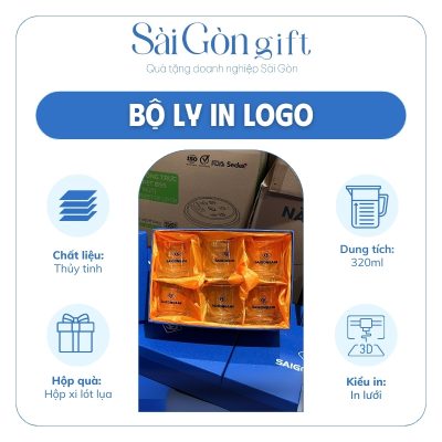 đặc điểm Bộ 6 Cốc Thủy Tinh In Logo Quà Tặng Ngành Ngân Hàng SG-BLN03