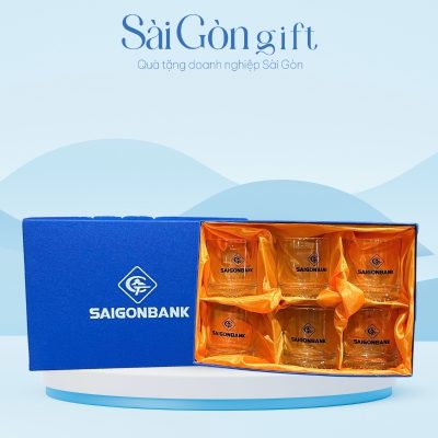 Bộ 6 Cốc Thủy Tinh In Logo Quà Tặng Ngành Ngân Hàng SG-BLN03