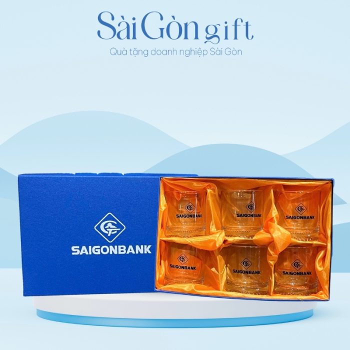 Bộ 6 Cốc Thủy Tinh In Logo Quà Tặng Ngành Ngân Hàng SG-BLN03