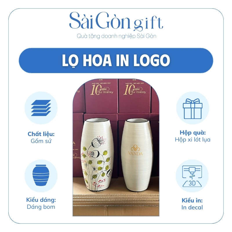 đặc điểm Lọ Hoa Dáng Bom Vẽ Hoa In Logo Quà Tặng Đối Tác SG-LH07