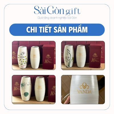 chi tiết Lọ Hoa Dáng Bom Vẽ Hoa In Logo Quà Tặng Đối Tác SG-LH07