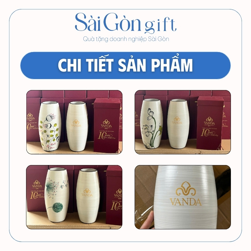 chi tiết Lọ Hoa Dáng Bom Vẽ Hoa In Logo Quà Tặng Đối Tác SG-LH07