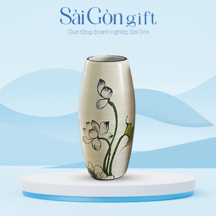 Lọ Hoa Dáng Bom Vẽ Hoa In Logo Quà Tặng Đối Tác SG-LH07