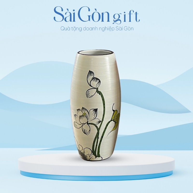 Lọ Hoa Dáng Bom Vẽ Hoa In Logo Quà Tặng Đối Tác SG-LH07