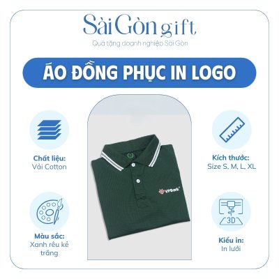 đặc điểm Áo Thun Xanh Rêu Kẻ Trắng In Logo Quà Tặng Ngân Hàng SG-A04