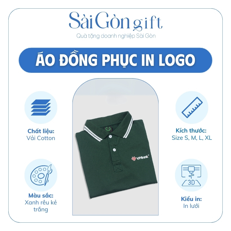 đặc điểm Áo Thun Xanh Rêu Kẻ Trắng In Logo Quà Tặng Ngân Hàng SG-A04