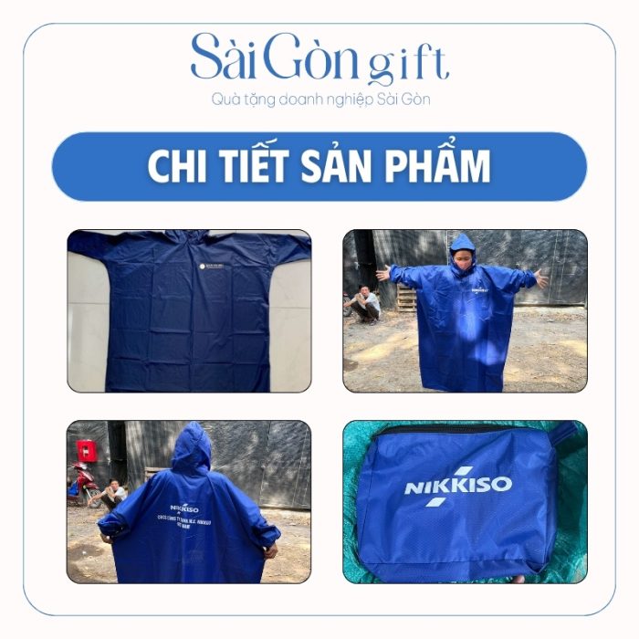 Mặt trước và măt sau áo mưa kèm túi đựng tiện lợi