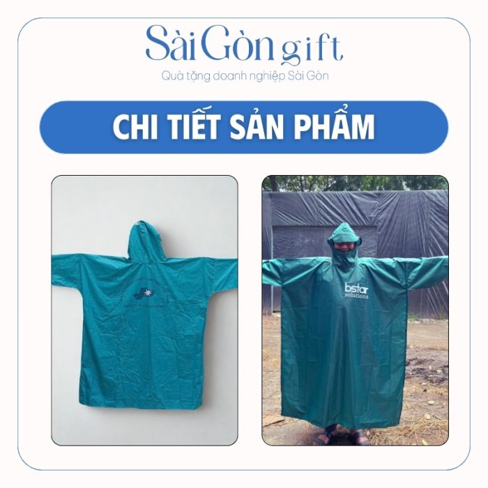 Mặt trước và mặt sau áo mưa in logo