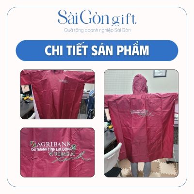 Mặt trước, mặt sau áo mưa và logo in trên mặt áo