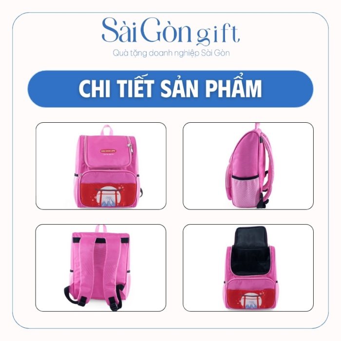 Các mặt bên của sản phẩm ba lô in logo