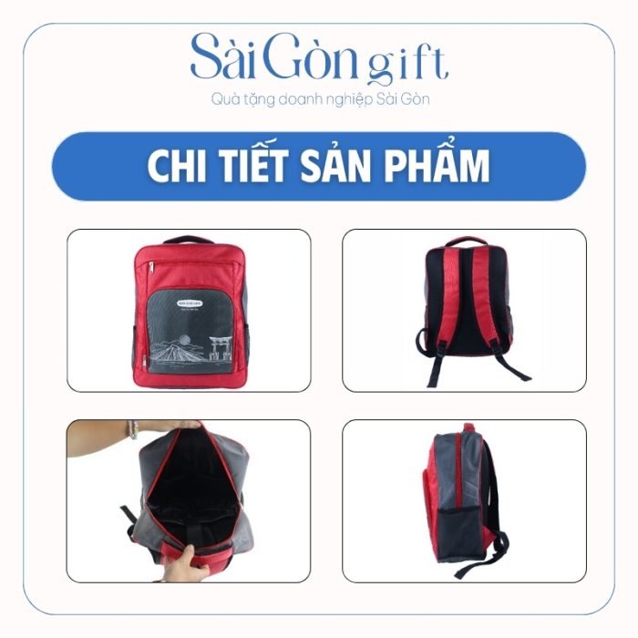 Các mặt bên của sản phẩm ba lô in logo
