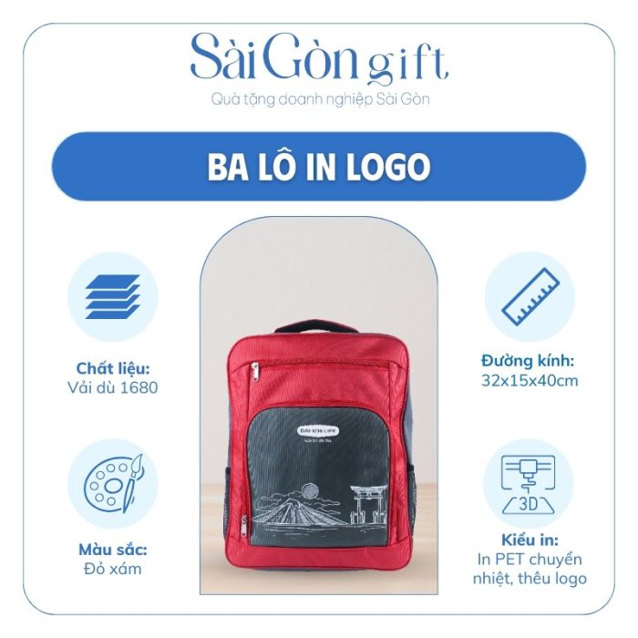 Thông tin cụ thể sản phẩm ba lô in logo