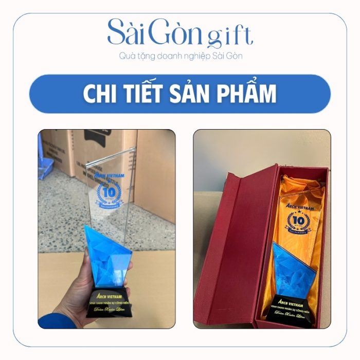 Cúp Vinh Danh Pha Lê Đế Đen In Logo Quà Tặng Nhân Viên SG-KNC01