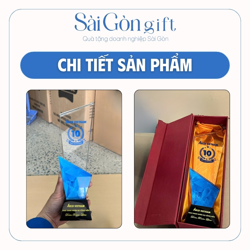 Cúp Vinh Danh Pha Lê Đế Đen In Logo Quà Tặng Nhân Viên SG-KNC01