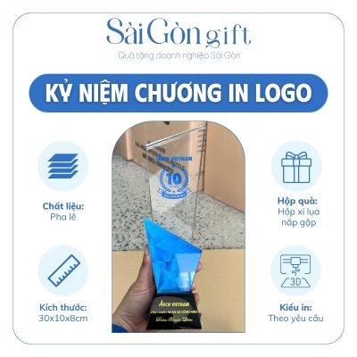 Cúp Vinh Danh Pha Lê Đế Đen In Logo Quà Tặng Nhân Viên SG-KNC01
