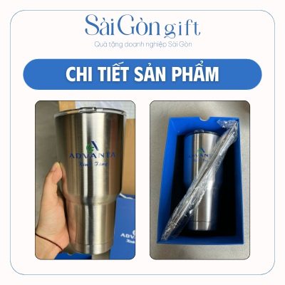 Chi tiết cốc giữ nhiệt màu bạc đựng trong hộp định hình