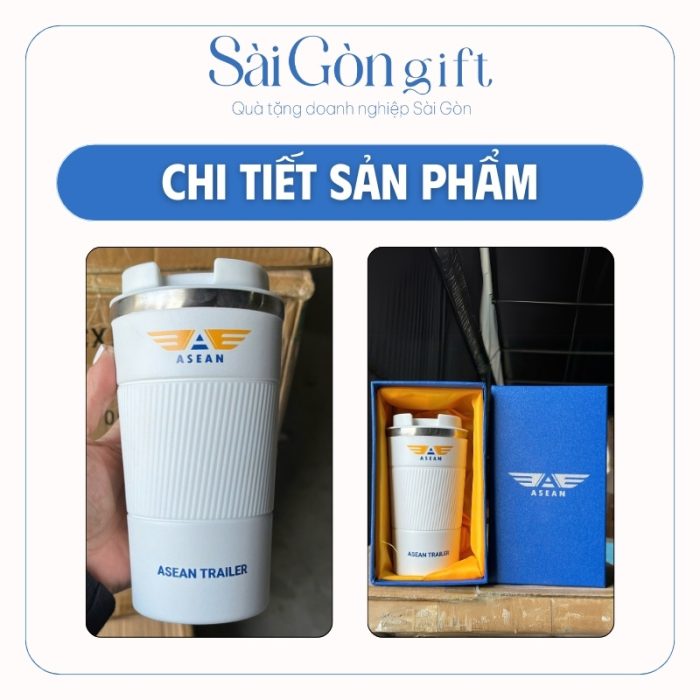 Chi tiết logo in lưới trên cốc giữ nhiệt