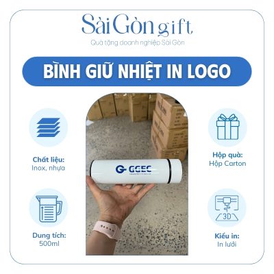 Đặc điểm Bình giữ nhiệt sơn bóng màu trắng in logo quà tặng nhân viên SG-BGN21