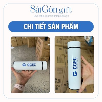 chi tiết Bình Giữ Nhiệt Sơn Bóng Màu Trắng In Logo Quà Tặng Nhân Viên SG-BGN21