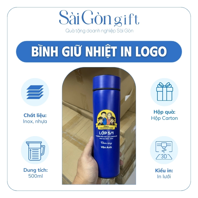 đặc điểm Bình giữ nhiệt nắp vặn in logo quà tặng giáo dục