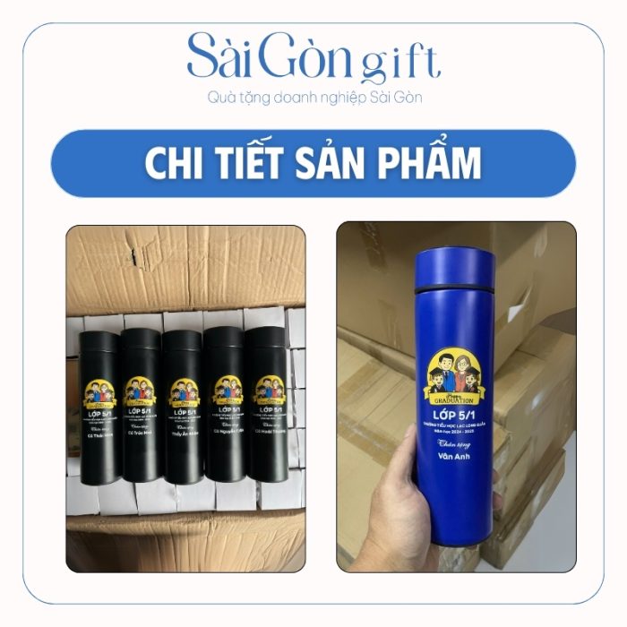 chi tiết Bình giữ nhiệt nắp vặn in logo quà tặng giáo dục