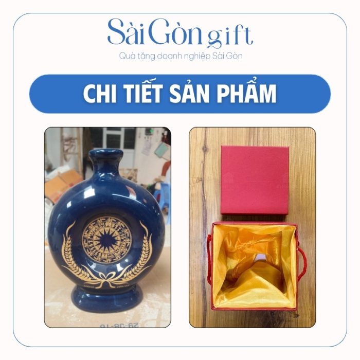 Hình ảnh logo trên mặt bình kèm hộp quà lót lụa cao cấp