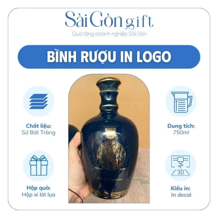 Thông tin cụ thể bình rượu Bát Tràng in logo