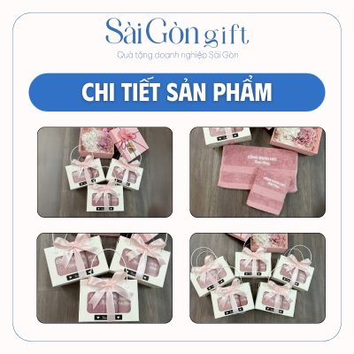 chi tiết Set Khăn 2 Món Màu Hồng Thêu Logo Quà Tặng Công Đoàn SG-KB06